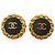 Chanel CC Bicolor große runde Clip-On-Ohrringe mit Kettendetail GP Schwarz Golden