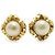 Chanel Brincos de pressão redondos de pérolas artificiais GP Branco Dourado
