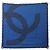 NEUES CHANEL LOGO CC SEIDENTUCH IN BLAU MIT FRANSEN CARRE BLUE SILK SCARF