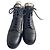 Chanel Blue Leather Lace-Up Boots with CC Logo Black Dark blue