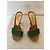 Dolce & Gabbana Sandali Zeppa in Camoscio Verde e Strass - vista 2