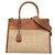 Double Borsa Satchel Paradigme Prada in rafia e vitello City Calf beige con cuciture a vista