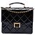 Chanel Black CC Quilted Patent Accordion Pushlock Top Handle Flap Preto