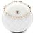 Chanel White CC gesteppte Lammleder-Rundclutch mit Kette Weiß