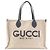 Gucci Canvas Logo Tote Bag Beige Marineblau