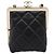 CHANEL Pochette a catena in pelle d'agnello nera dettagli dorati CC Auth 206662SAV Nero - vista 13