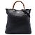 Borsa Tote Gucci Black Tall Pebbled Calfskin Bamboo Shopper Nero