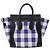 Céline Bolsa Celine Mini Luggage Plaid em couro azul e branco Multicor - vista 4