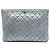 Clutch Chanel Large Quilted Metallic Lambskin O Case Argentata Argento