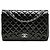 Borsa a tracolla Chanel Maxi Classic Striped Patent Double Flap Nera Nero