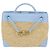 Bottega Veneta Light Blue, Natural Raffia and Leather Small Andiamo Tote