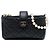 Chanel Black CC Quilted Lambskin O Mini Faux Pearl Chain Phone Holder Clutch