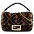 Fendi Mini Zucca Shearling Chain Baguette Satchel Tasche in Braun