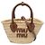 Borsa a mano Miu Miu in rafia intrecciata beige con logo