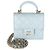 Gabrielle Mini Clutch Top Handle Chanel in Pelle di Agnello Matelassé Blu Chiaro con Catena
