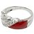 Autre Marque Pt900 Platinring mit Koralle und Diamant - Ansicht 6