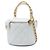 Borsa vanity rotonda Chanel CC in pelle di agnello matelassé bianca con manico superiore e catena - vista 2