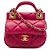 Portacarte Lady Chanel in vitello matelassé rosa con manico superiore e catena