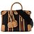 GUCCI - Gucci Bauletto Schultertasche aus schwarzem monogrammiertem Canvas und braunem Leder