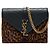Autre Marque Saint Laurent Borsa a Tracolla a Busta Classic Monogram in Pelle di Vitello Chevron Marrone e Peluria di Vitello con Stampa Leopardata