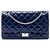 Borsa a tracolla Chanel Reissue 2.55 Double Flap 227 in vernice matelassé blu effetto stropicciato