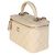 Piccola borsa vanity Chanel in pelle d'agnello matelassé beige con manico superiore e catena - vista 3