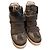 Autre Marque Sapatilhas Ishikawa de camurça cinza e pele preta com plataforma