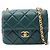 Chanel Mini Square Quilted Lambskin Bijoux Logo Chain Flap Verde
