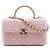 Chanel Vanity Case em Tweed acolchoado rosa CC com alça superior