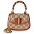 Borsa Gucci Camel GG Supreme Canvas Crystal Mini Bamboo 1947 Top Handle