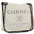 CHANEL Deauville line Chain Shoulder Bag Straw White Silver CC