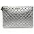 Chanel Silver Large Quilted Metallic Aged Calfskin Cosmo Charm O Case Clutch