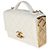 Bolsa de aba Mini Golden Plate em pele de cordeiro acolchoada branca Chanel - vista 3