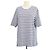 T-shirt girocollo a righe in cotone e lino blu e bianco Loro Piana