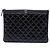 Chanel Boy O Case Medium Clutch aus schwarzem gestepptem Lackleder