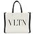 VALENTINO Rockstud Canvas Leather Tote Bag Natural Black