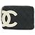 CHANEL Cambon Line COCO Mark Calf Skin Cosmetic Pouch Black White