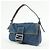 FENDI Mamma Baguette Borsa a tracolla in pelle e denim Blu 26424 - vista 3