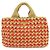 PRADA Borsa Tote in Raffia Logo Triangle Canapa Borsa a Mano Natural Red BN2303