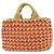 PRADA Borsa Tote in Raffia Logo Triangle Canapa Borsa a Mano Natural Red BN2303 - vista 2