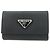 PRADA Triangle Logo Saffiano Leather Key Case Key Ring Black 1PG004