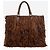 Prada Borsa tote in pelle marrone con frange - vista 3