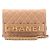 Chanel Borsa in pelle d'agnello matelassé beige con logo e catena