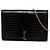 Autre Marque Saint Laurent Cartera Cassandre con cadena en charol negro efecto cocodrilo