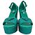 Prada Crystal Embellished Ankle Strap Platform Heels in Green Satin - view 2