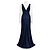Vera Wang Satin-Abendkleid in Navy Blau - Ansicht 4