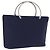 CHANEL Hand Bag Cotton jersey Navy Silver CC