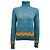 Camisola de gola alta em malha de cashmere intarsia azul multicolor Chanel com placa de logótipo CC