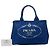 Borsa Tote Satchel Prada Small Canvas Canapa Logo Blu - vista 7