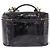 CHANEL Vanity Cosmetic Pouch Patent 2way Black Gold Tone CC - vista 2
